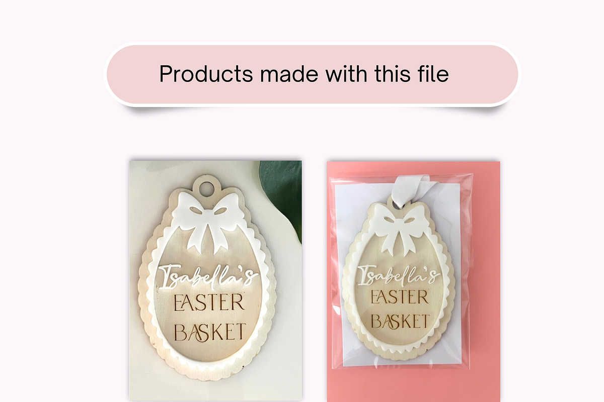 Easter Basket Tag Scalloped Edge Bow, an Object 3D Model by GC Laser Files (Photo 4 of 4)