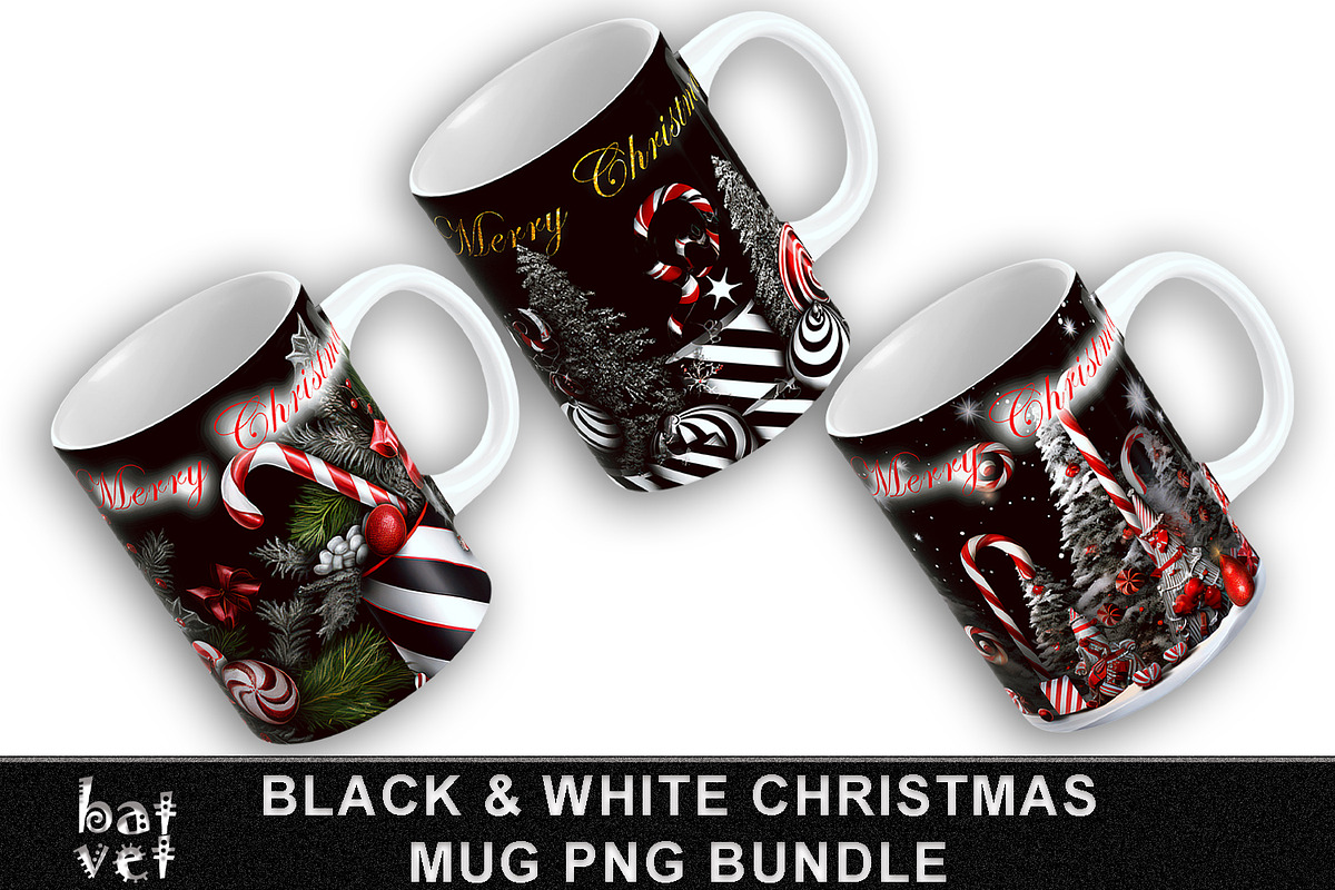 Black and White Christmas Mug Bundle, an Object Graphic by BatVetDesigns (Photo 1 of 4)