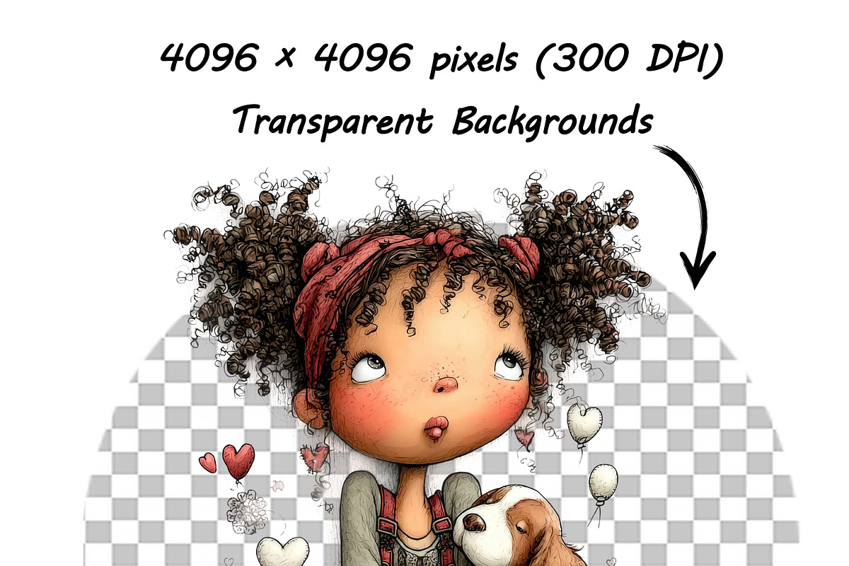 Whimsical Girl and Dog Love Clipart, an Illustration by one-touch (Photo 8 of 18)