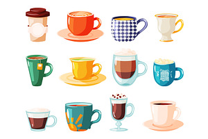 Various Cup With Tea, Coffee And