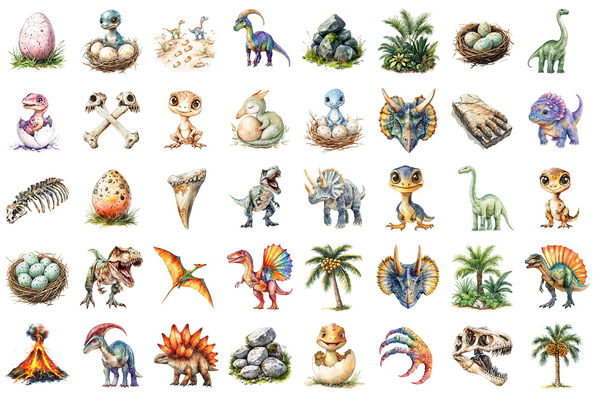 Watercolor Realistic Dinosaur Clipar, a Seasonal Illustration by designcity5 (Photo 2 of 5)