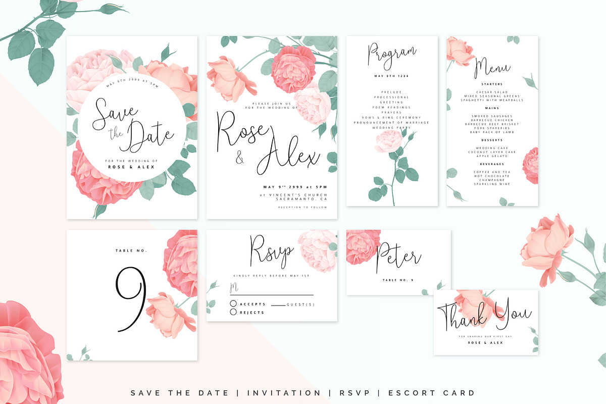 Rose wedding invitation suite, an Invitation Template by Momosama Studio (Photo 7 of 7)