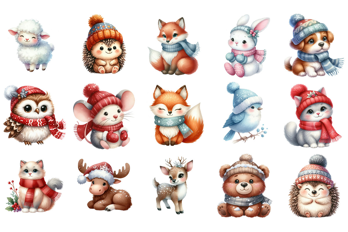 Winter Cute Animal Clipart, an Illustration by Designking (Photo 3 of 5)