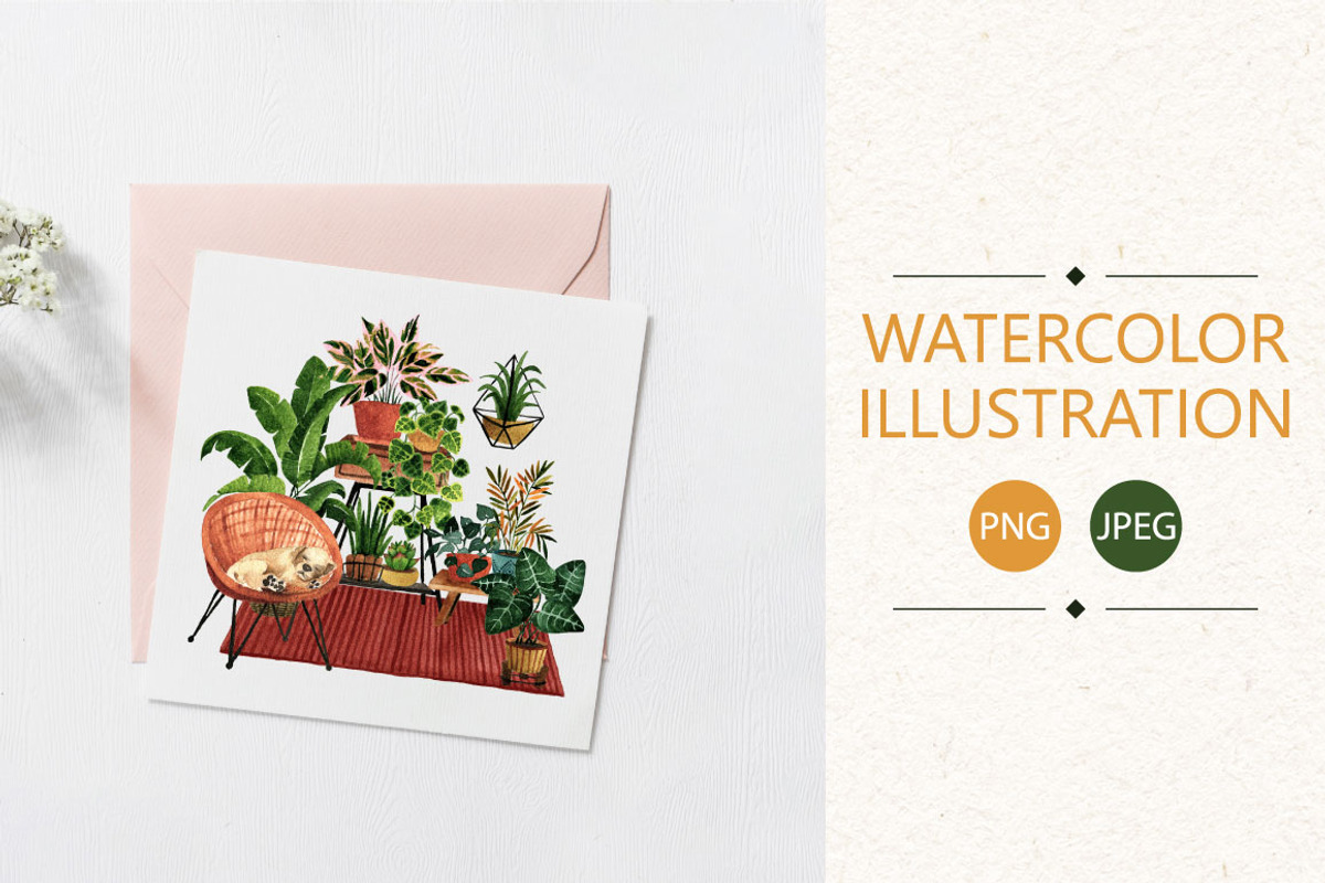 Houseplants. Watercolor set, an Object Graphic by JuliaBadeeva (Photo 2 of 9)