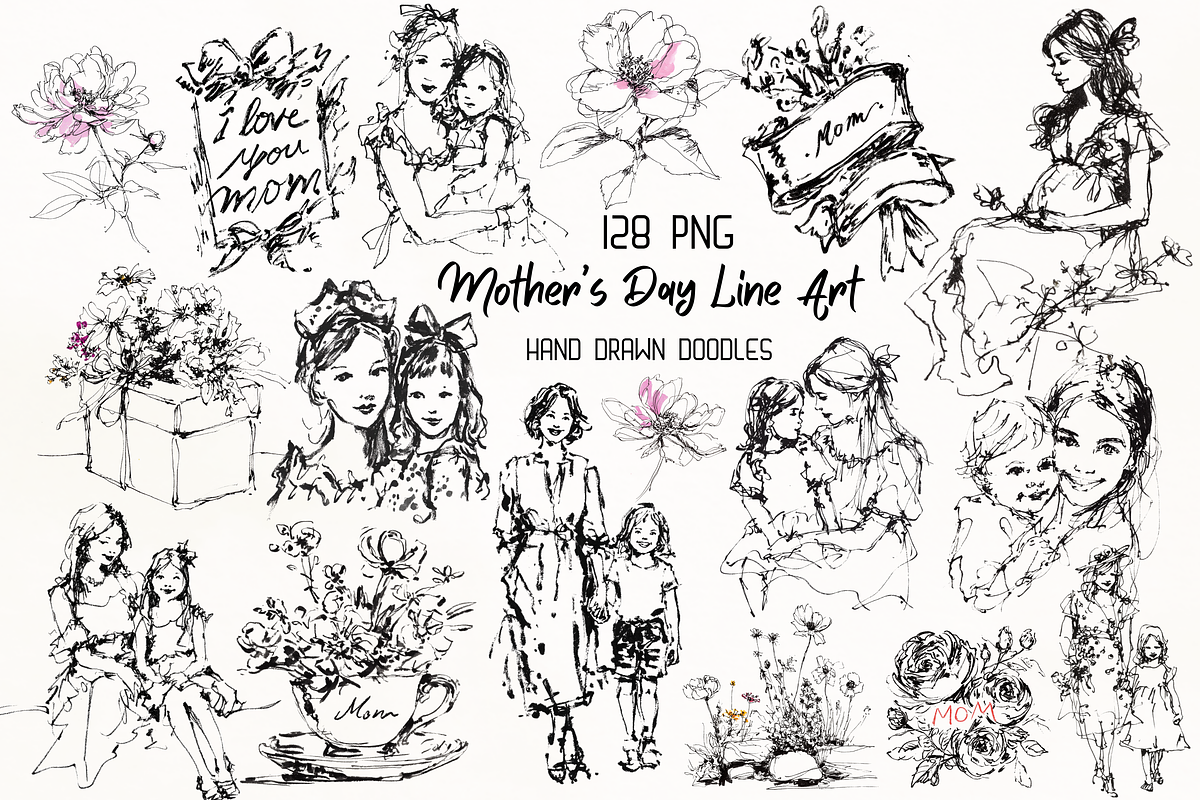 Whimsical Mother's Day Line Art Set, an Object Illustration by GiraffeCreative (Photo 1 of 16)