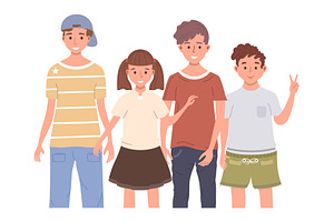 Cartoon group of happy kids friends, a Person Illustration by Yayasya