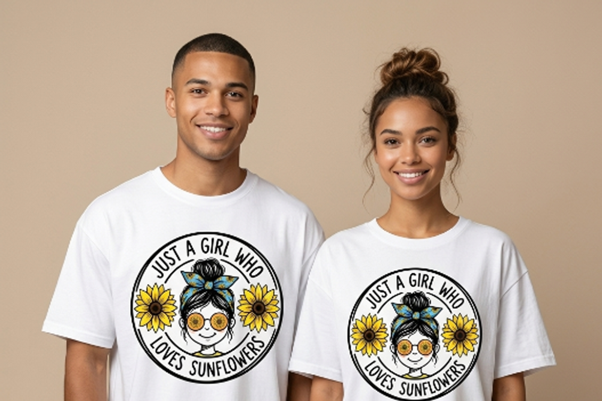 Just A Girl Who Loves Sunflowers PNG, a Shirt Mockup by Vector Stall (Photo 6 of 15)