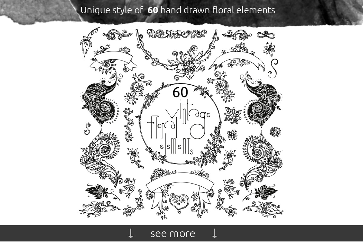 Hand drawn Vintage Floral Elements, an Object Graphic by denisespinoza (Photo 3 of 3)