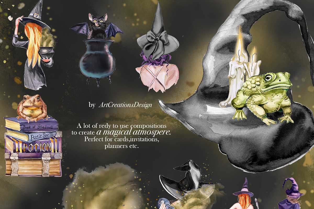 Hand-Painted Wicked Witch Clipart, a Seasonal Illustration by ArtCreationsDesign (Photo 7 of 13)
