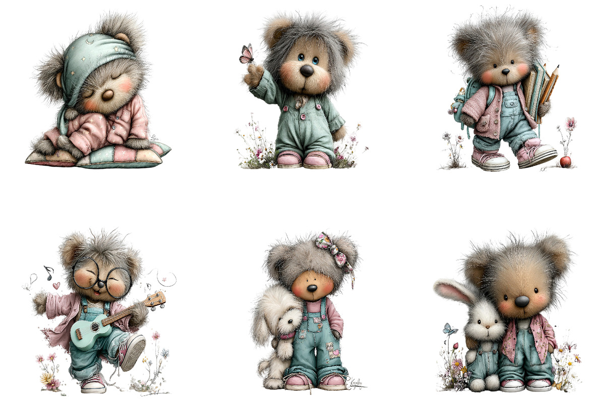 Pastel Watercolor Teddy Bear Clipart, a Seasonal Illustration by CreationArt (Photo 5 of 7)