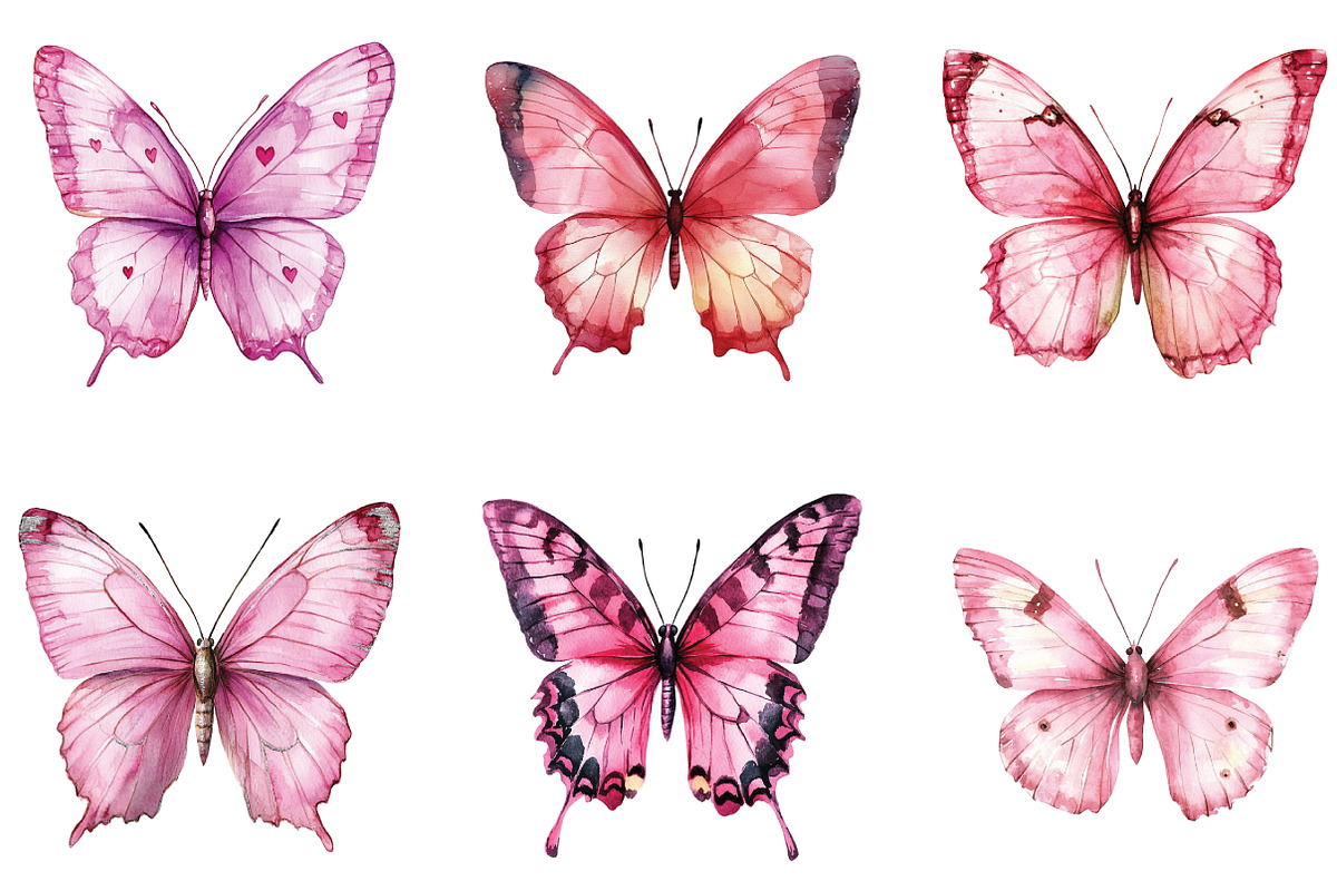 Watercolor Pink Butterfly Clipart, an Illustration by CraftArtStudio (Photo 3 of 6)