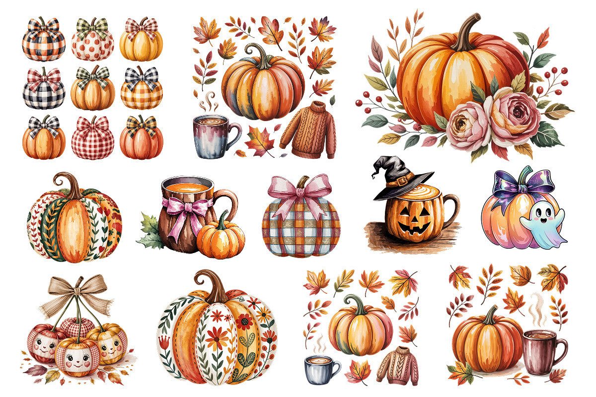 Fall Pumpkins Clipart Bundle 50 PNG, a Seasonal Illustration by Whimsy Brush Studio (Photo 4 of 9)