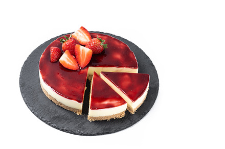 Cheesecake with strawberries isolated on white background, a Food & Drink Photo by etorres69