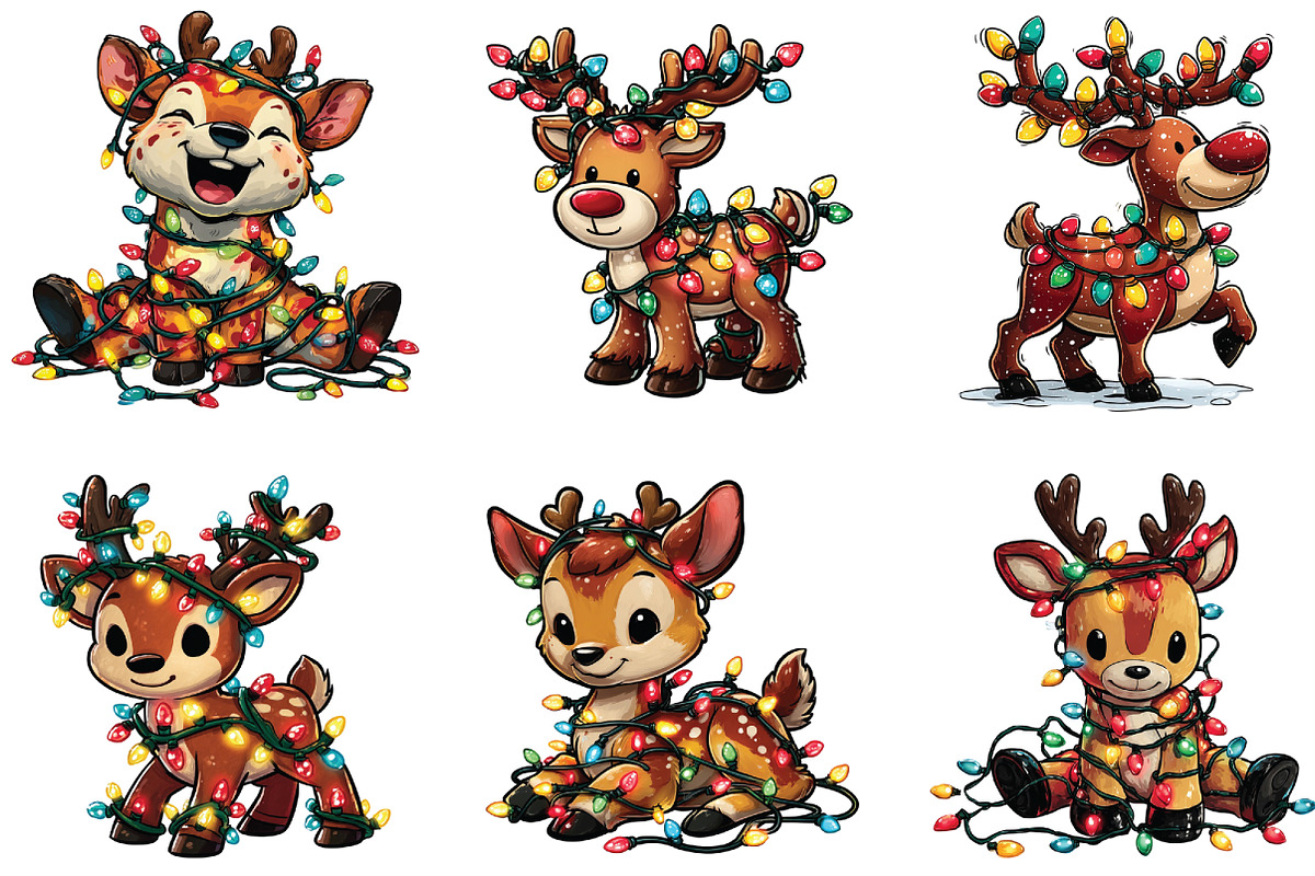 Reindeer Christmas lights Clipart, an Illustration by CraftArtStudio (Photo 5 of 6)
