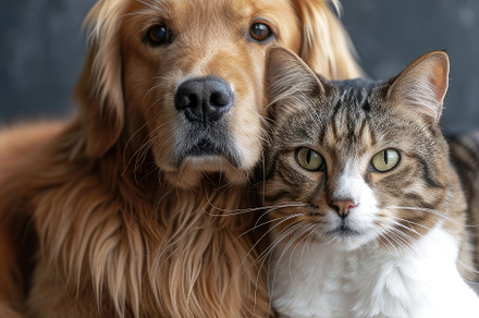 British cat and Golden Retriever, an Animal Photo by Virgo Studio