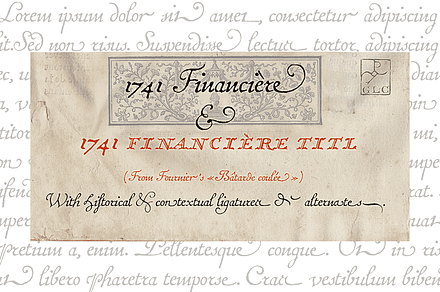 1741 Financiere Set, a Script Font by GLC Foundry
