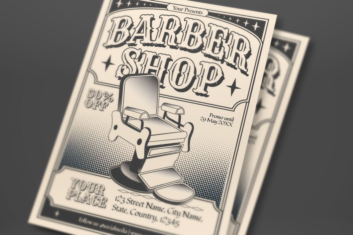 Cream Black Barbershop Flyer Set preview 2