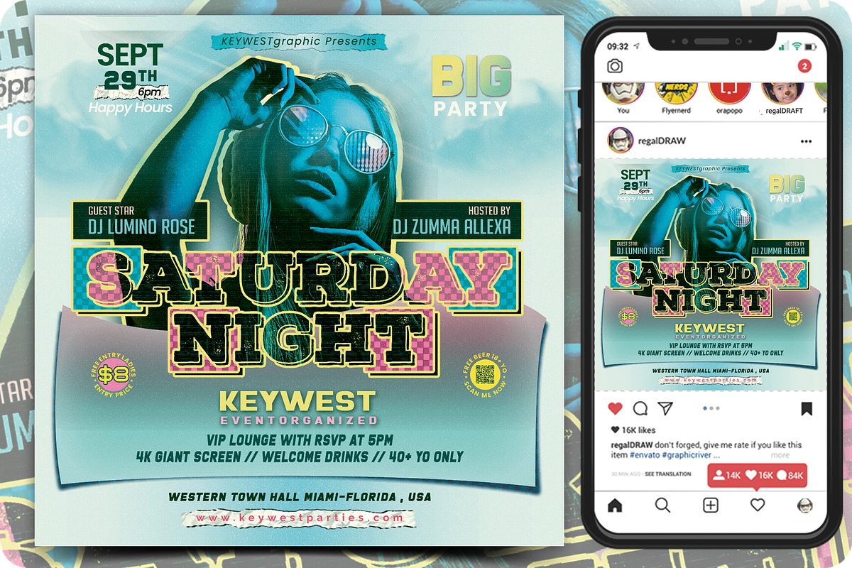 Saturday Night Party Flyer, a Flyer Template by regalDRAW (Photo 1 of 3)