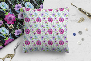 Anemone Seamless Patterns Watercolor