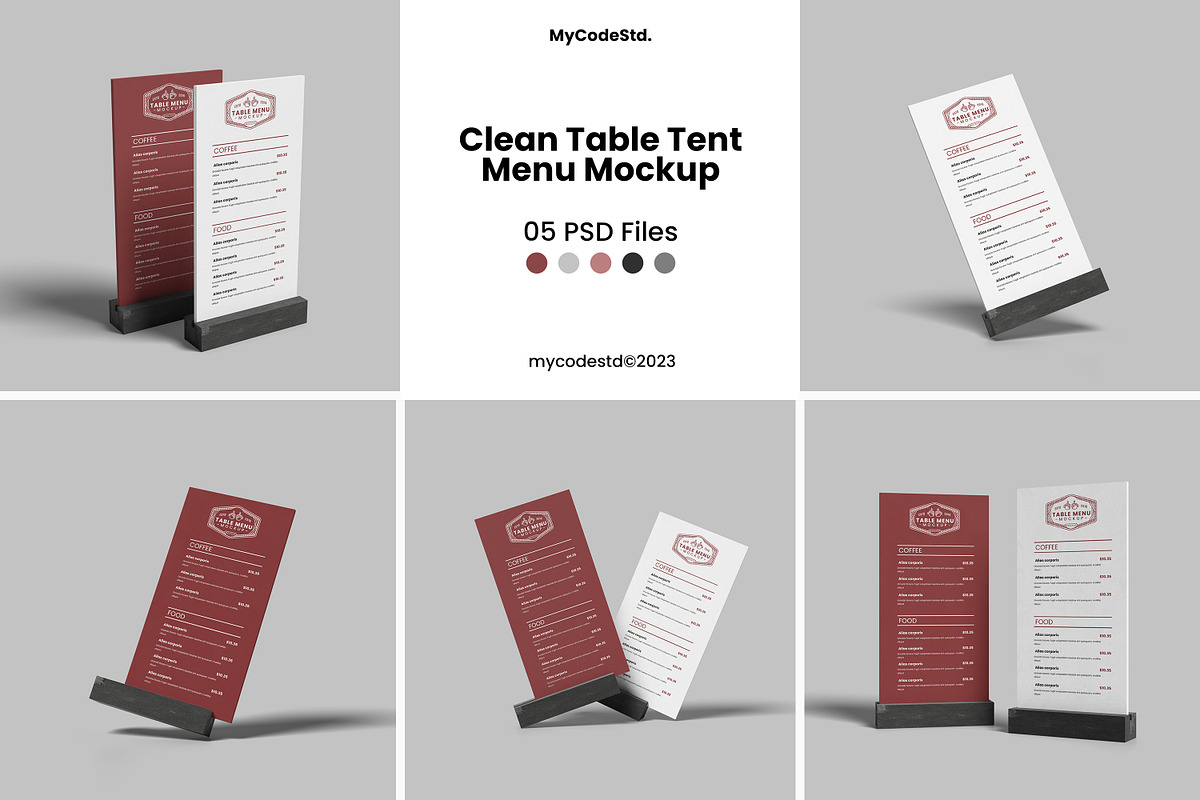 Clean Table Tent Menu Mockup, an Advertising Mockup by My Code Std (Photo 1 of 6)