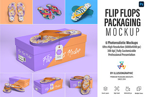 Flip Flops Packaging Mockup 6 Views