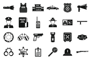 Police station security icons set, a Person Illustration by Ylivdesign