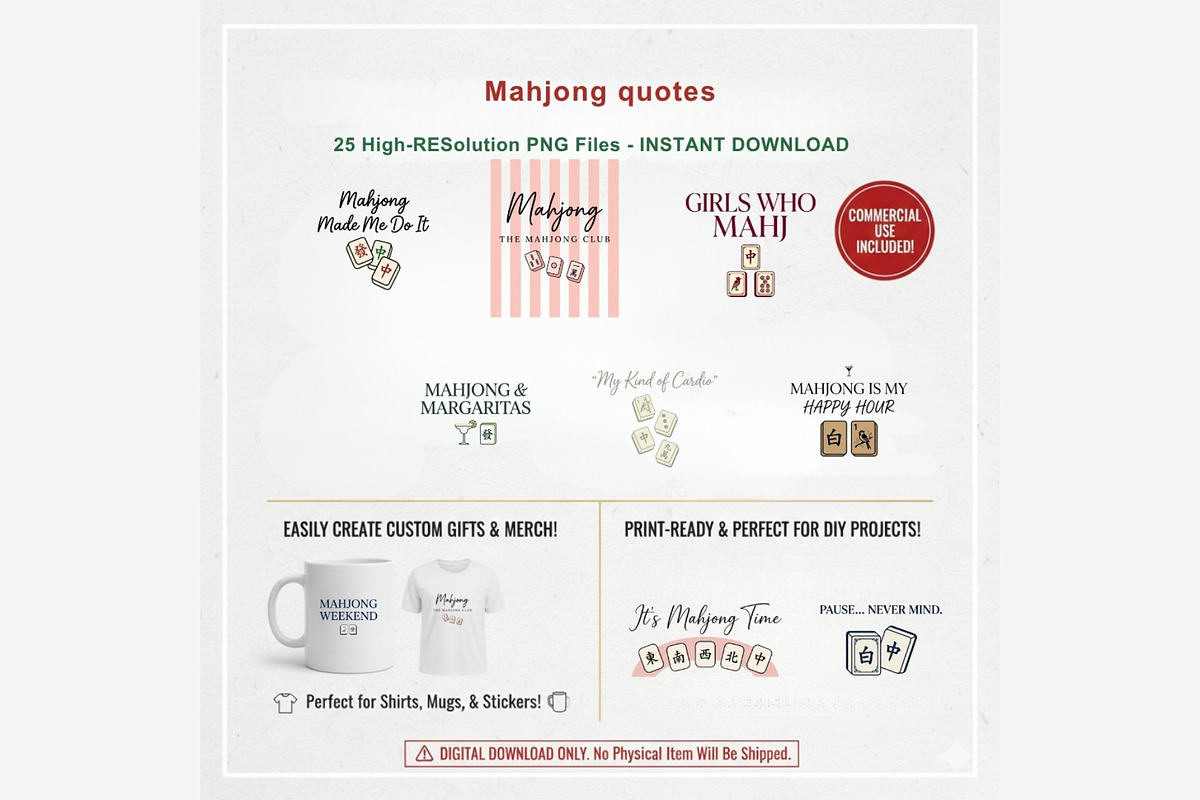 Mahjong Quotes PNG Sublimation, a Seasonal Illustration by Tanya Kart (Photo 10 of 11)