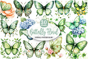 Watercolor Green Butterfly Floral, an Illustration by Watercolor design (Thumbnail 1 of 5)