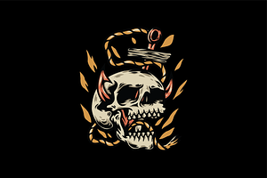 Skull with rope and devilish details, an Object Illustration by nomlimo.com
