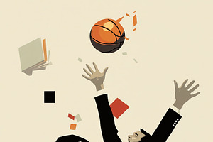 Businessman experiencing creativity and high energy while juggling work tasks, an Illustration by AS photostudio
