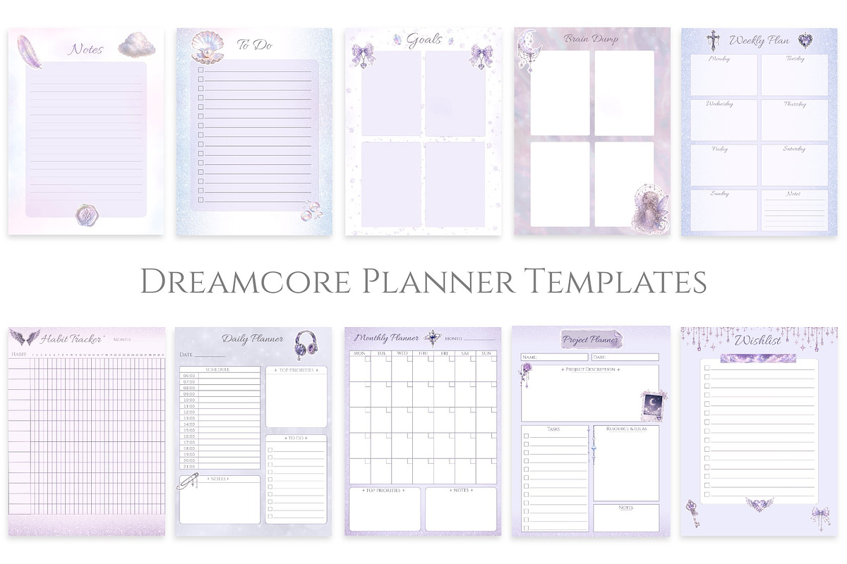 Dreamcore Planner Templates, a Stationery Template by Victoria Obscure (Photo 1 of 3)