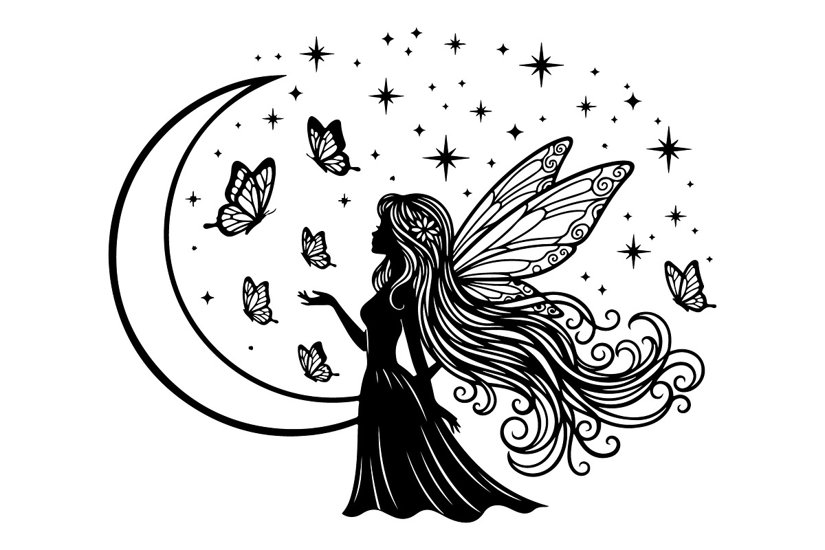 Fairy Moon Butterfly Silhouette, an Object Illustration by Gaye Art (Photo 21 of 31)