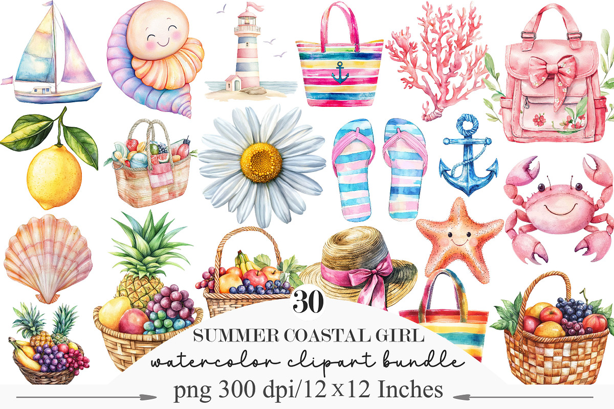 Preppy Summer Coastal Girl Clipart, an Illustration by Designking (Photo 1 of 5)