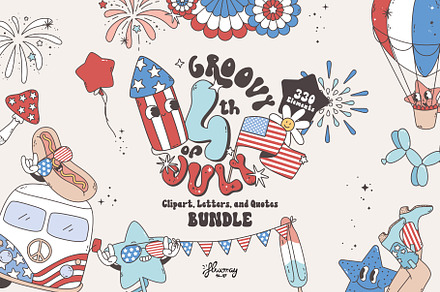 Groovy Retro 4th of July bundle, an Object Graphic by Huxmay