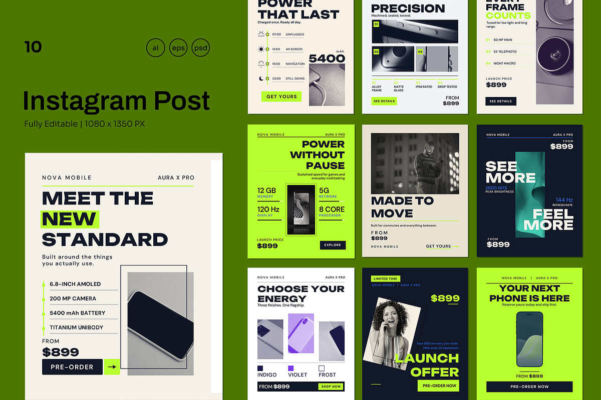 Smartphone Launch Instagram Carousel, a Social Media Template by Pitchlook.Studio (Photo 1 of 3)