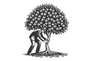 Businessman Shaking Money Tree, a Person Illustration by AlexArt