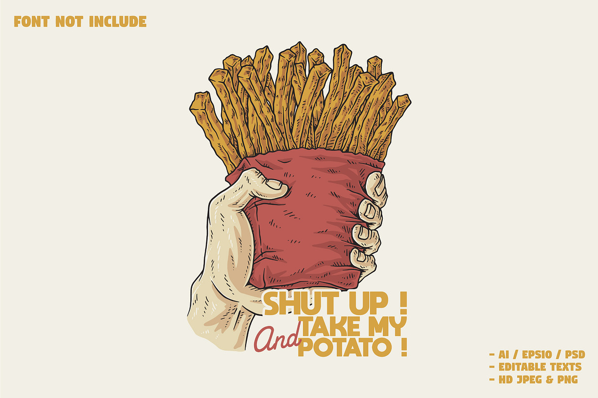 retro hand holding french fries, a Branding & Logo Template by Judsart (Photo 1 of 3)
