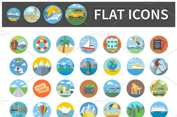Icons Of Traveling Vacation Tourism