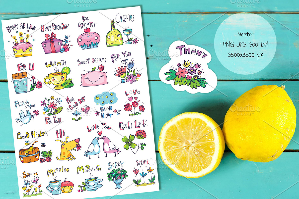 Spring and Flowers vector stickers, an Illustration by Zooza Art (Photo 2 of 6)