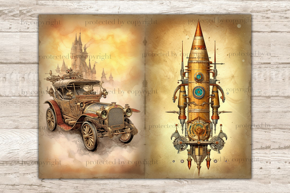 Steampunk Junk Journal Pages, a Transportation Illustration by GlamArtZhanna (Photo 4 of 9)