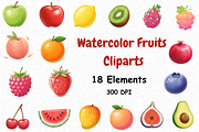 Watercolor Fruits Clipart, a Food Illustration by BerryPieArt (Thumbnail 1 of 4)
