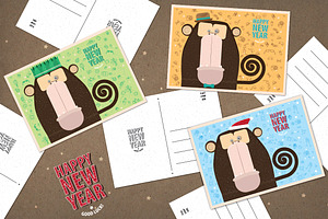 New Year: Vector Postcards Set