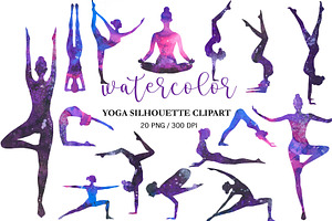 Watercolor Yoga Silhouette Clipart, a Person Illustration by PatternPalette
