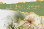 Gold & Flower Watercolor Backgrounds, a Pattern Graphic by Suna Kosem (Thumbnail 1 of 19)