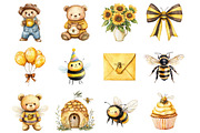 Watercolor Bee and Bear Clipart, a Seasonal Illustration by Design Market (Thumbnail 2 of 4)