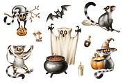 Magical Lemur Halloween Set, an Illustration by IrynaPanashii (Thumbnail 2 of 10)