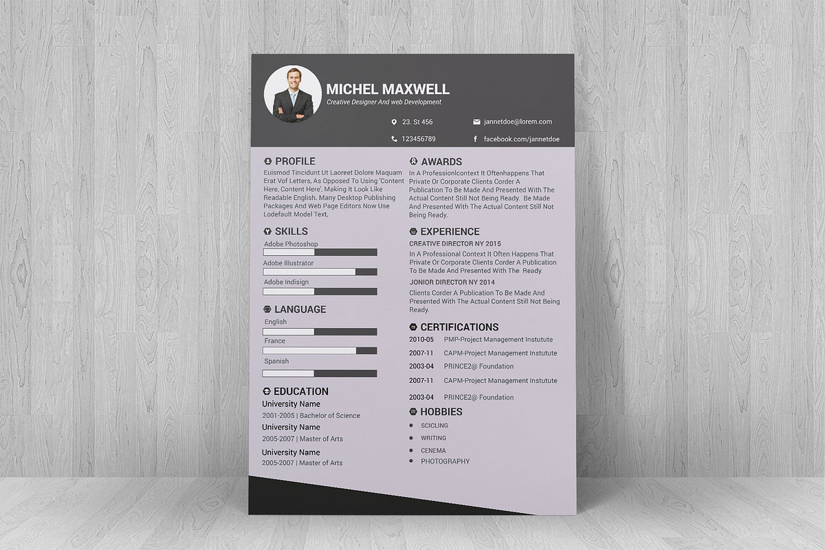 Clean Resume/CV design Template, a Resume Template by designvillage (Photo 7 of 13)