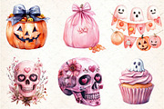 Cute Pink Halloween Clipart, an Illustration by DreamCafeArt (Thumbnail 3 of 5)
