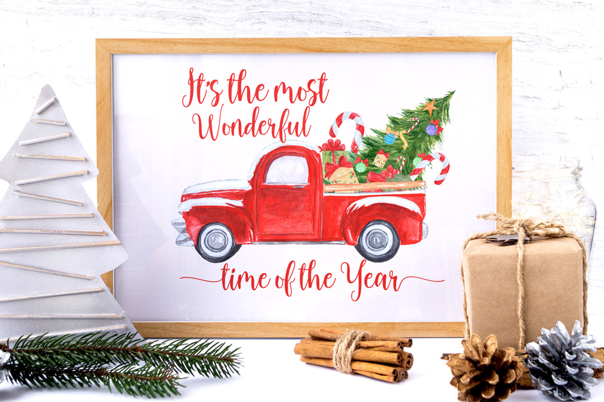 Christmas Red Truck Sublimation, an Illustration by vivastarkids (Photo 2 of 6)