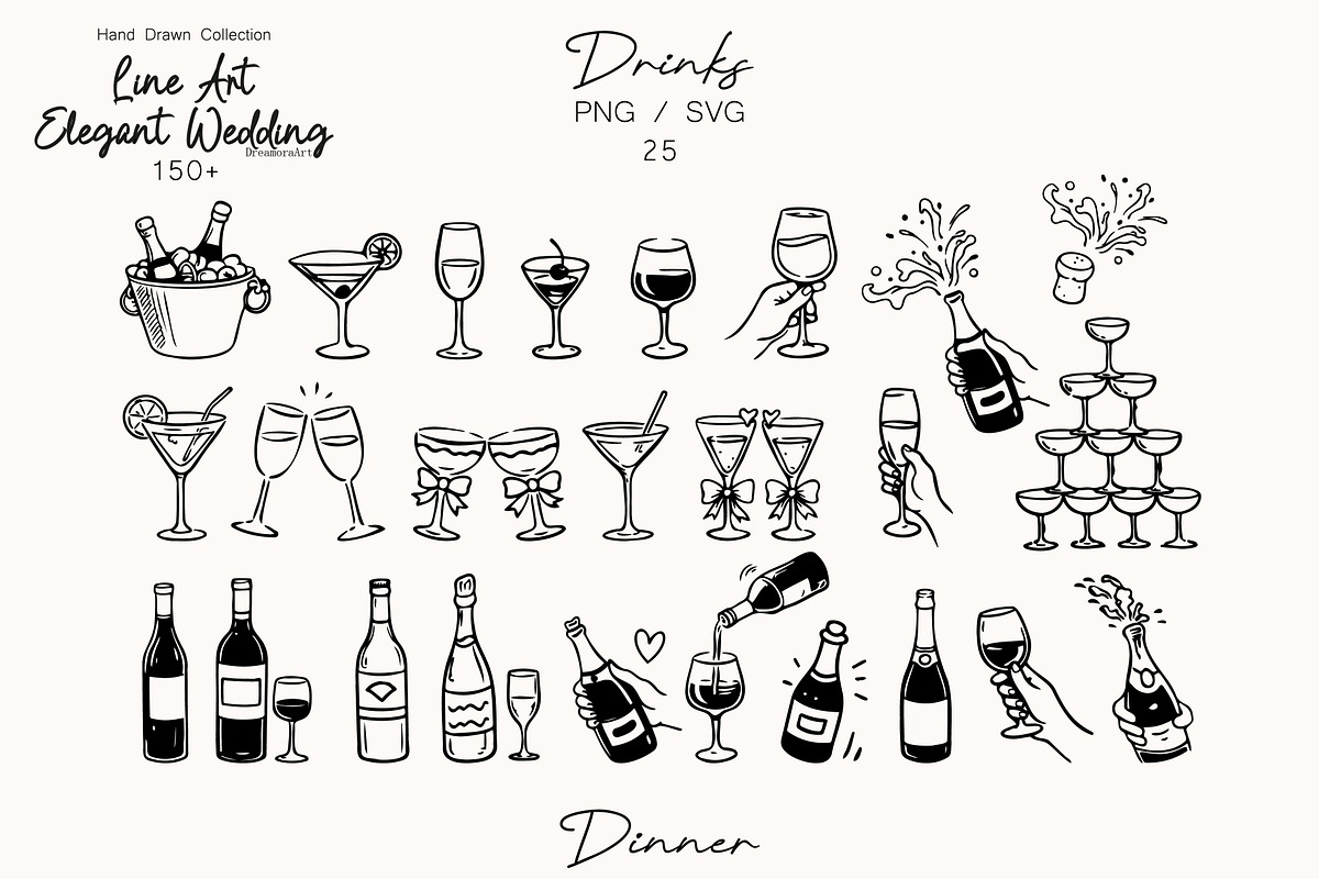 Hand Drawn Elegant Wedding 150+ SVG, an Object Illustration by DreamoraArt (Photo 8 of 12)